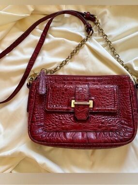 Brahmin Red Melbourne Croc Print Leather Bag
